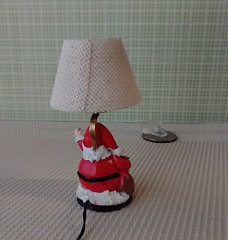 1:12 scale dollhouse miniature Santa Claus table lamp Battery operated holiday themed lamp on external wires