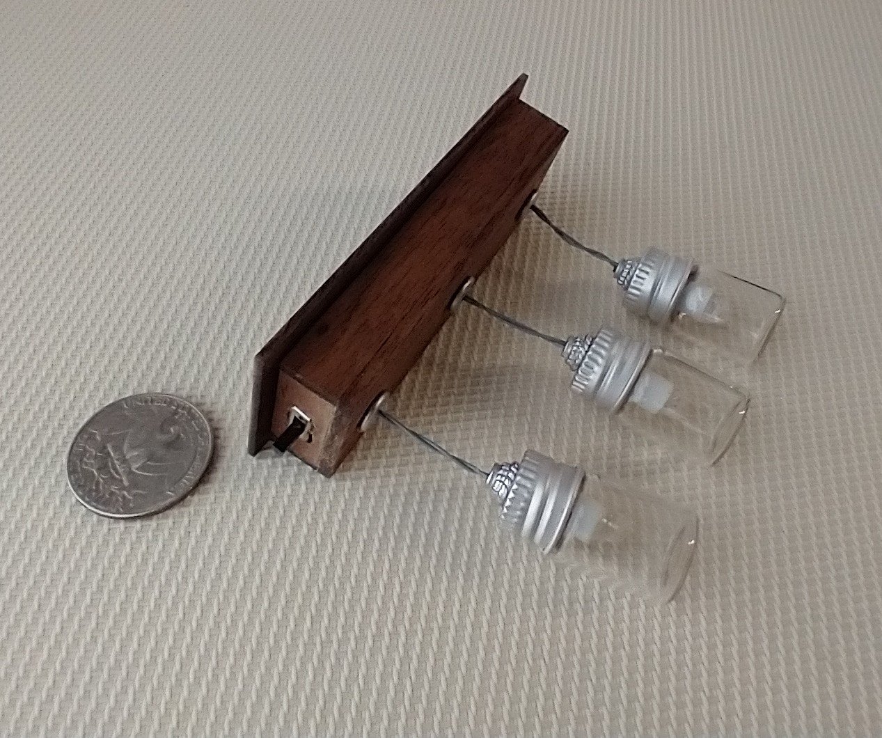 1:12 dollhouse battery operated ceiling glass jar lights for kitchen or dining room with solid walnut casing  + slide swtich Dollhouse working light fixture
