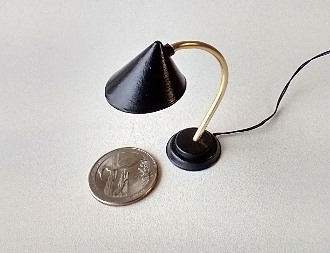 1:12 dollhouse mid-century modern style desk lamp or Battery operated table lamp with external wires REF Black