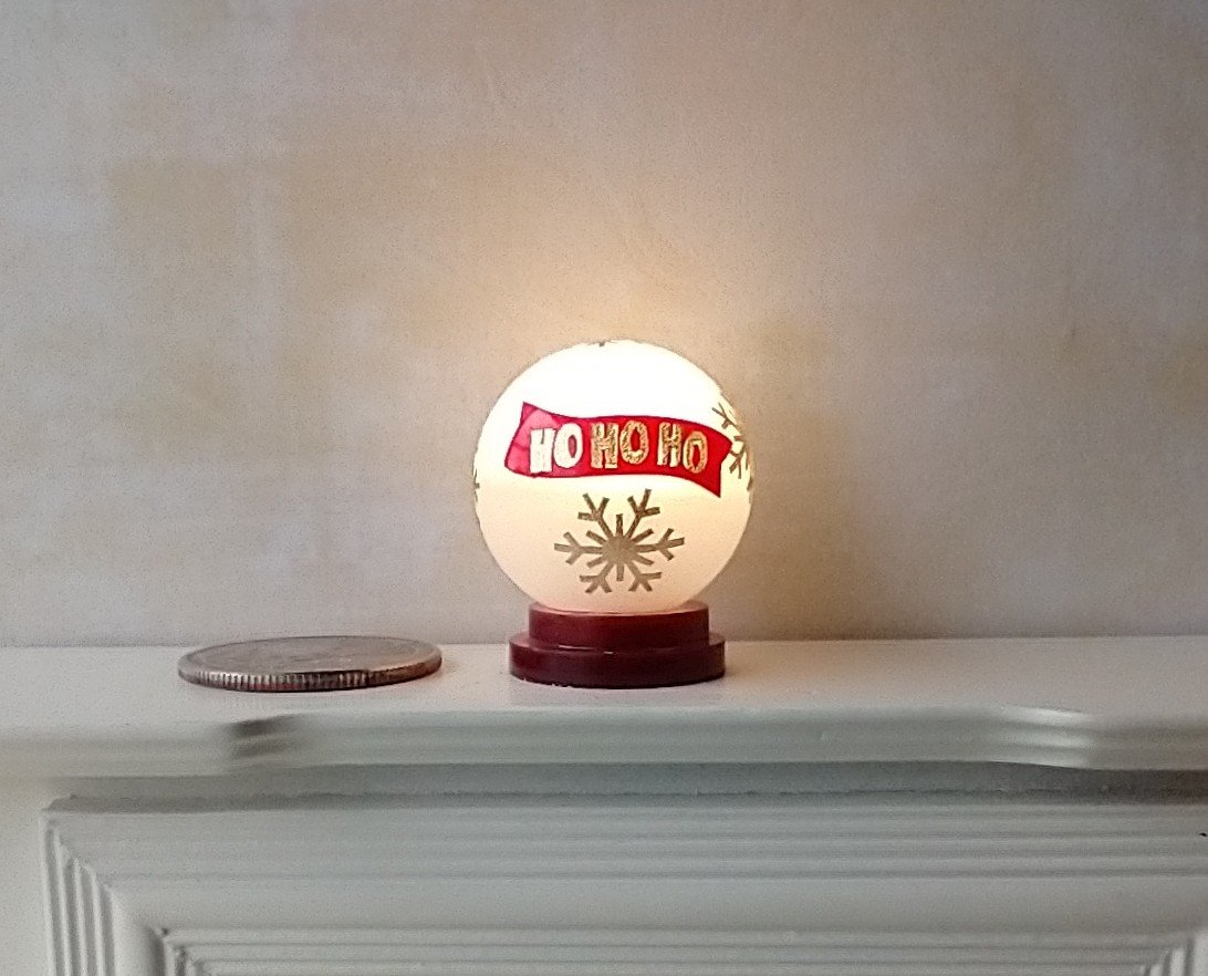 1:12 Dollhouse holiday light up globe ornament Free standing frosted globe Christmas ornament Battery operated holiday light REF Ho Ho Ho
