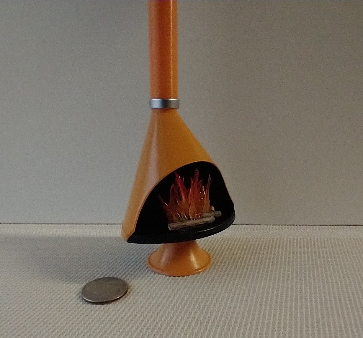1:12 Dollhouse miniature Mid century modern free standing fireplace MCM orange fireplace inspired by Malm fireplace Retro fireplace REF orange