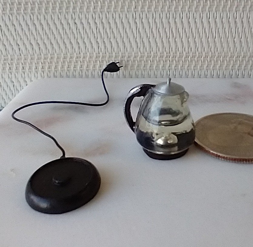 1:12 Dollhouse miniature electric kettle See-thru/ faux glass kettle Electric tea kettle with cord attached to base - NON-working