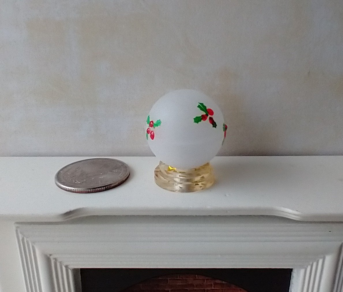 1:12 Dollhouse holiday light up globe ornament Free standing frosted globe Christmas ornament Battery operated holiday light REF Holly jolly