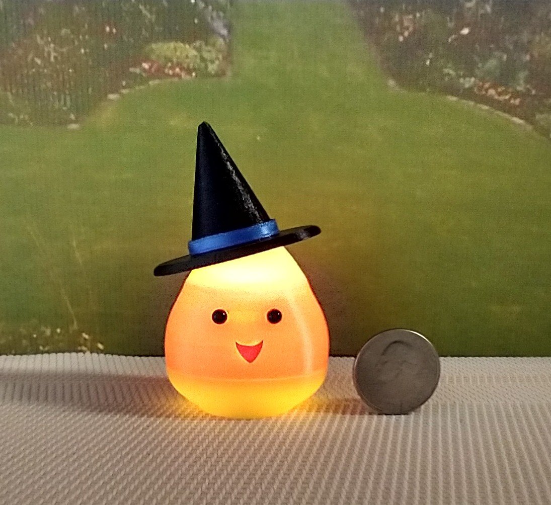 Dollhouse miniature lighted candy corn witch Battery operated Halloween decor for 1:12 or play scale REF Blue hat trim