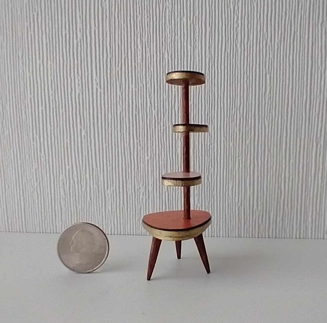 RESERVED for Sherryl.  1:12 Dollhouse mid-century style plant stand inspired by Formica 4-tier plant stand with tapered legs