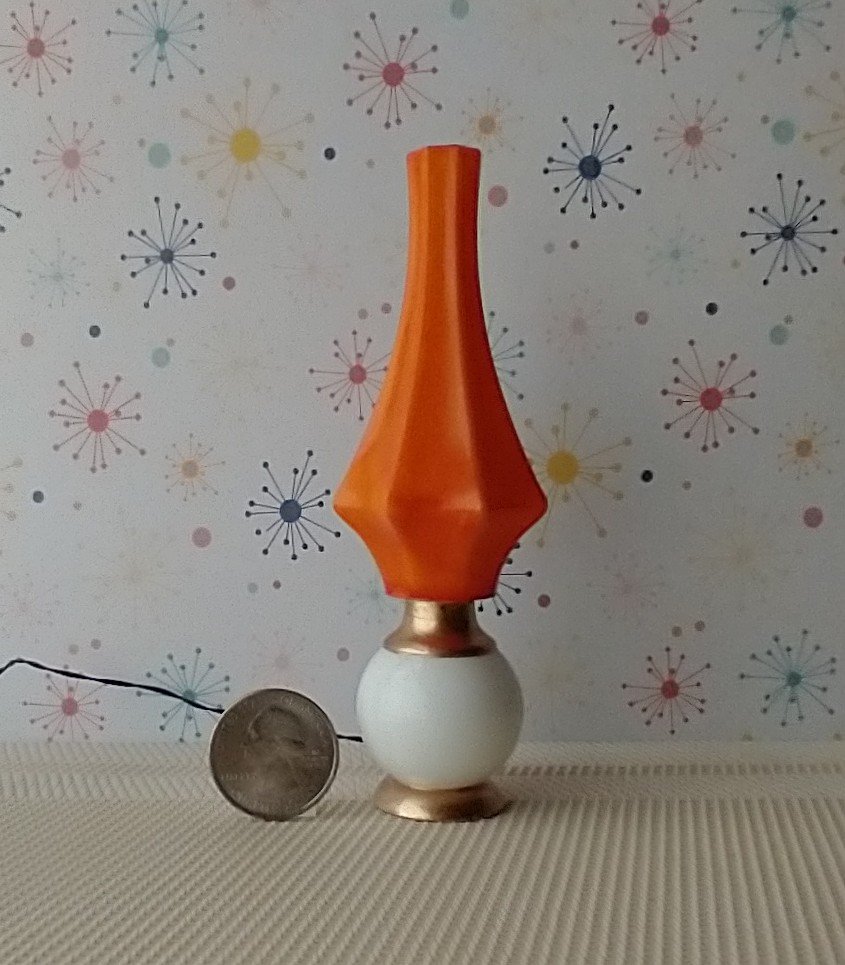 RESERVED 1:12 scale dollhouse mid-century style  large floor lamp orange cocoon Battery operated MCM lamp with external wires REF Large cocoon