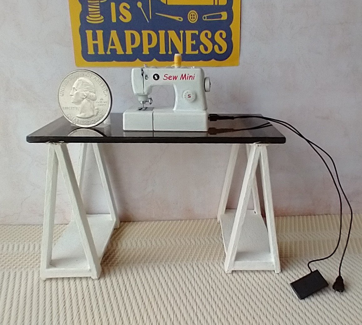 1:12 scale dollhouse miniature light up sewing machine with power cord, foot pedal + 1 spool NON-working