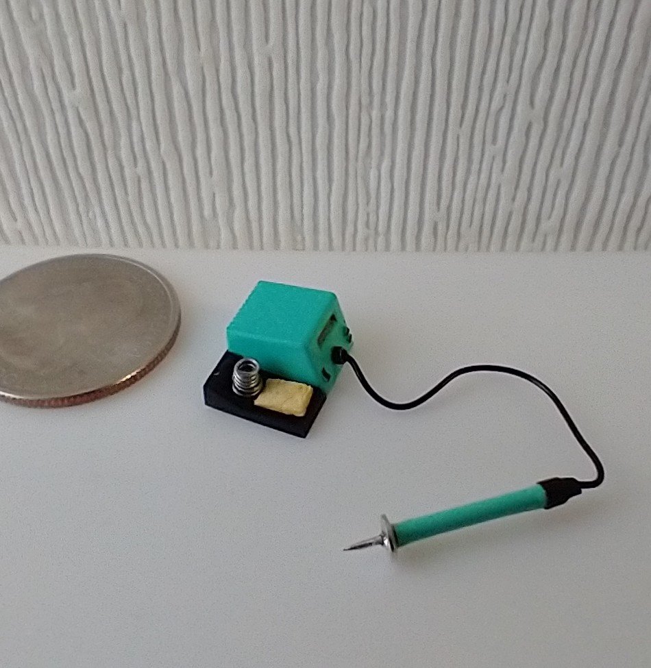 1:12 dollhouse miniature soldering iron with stand and faux digital display station (NON-working) REF Mint