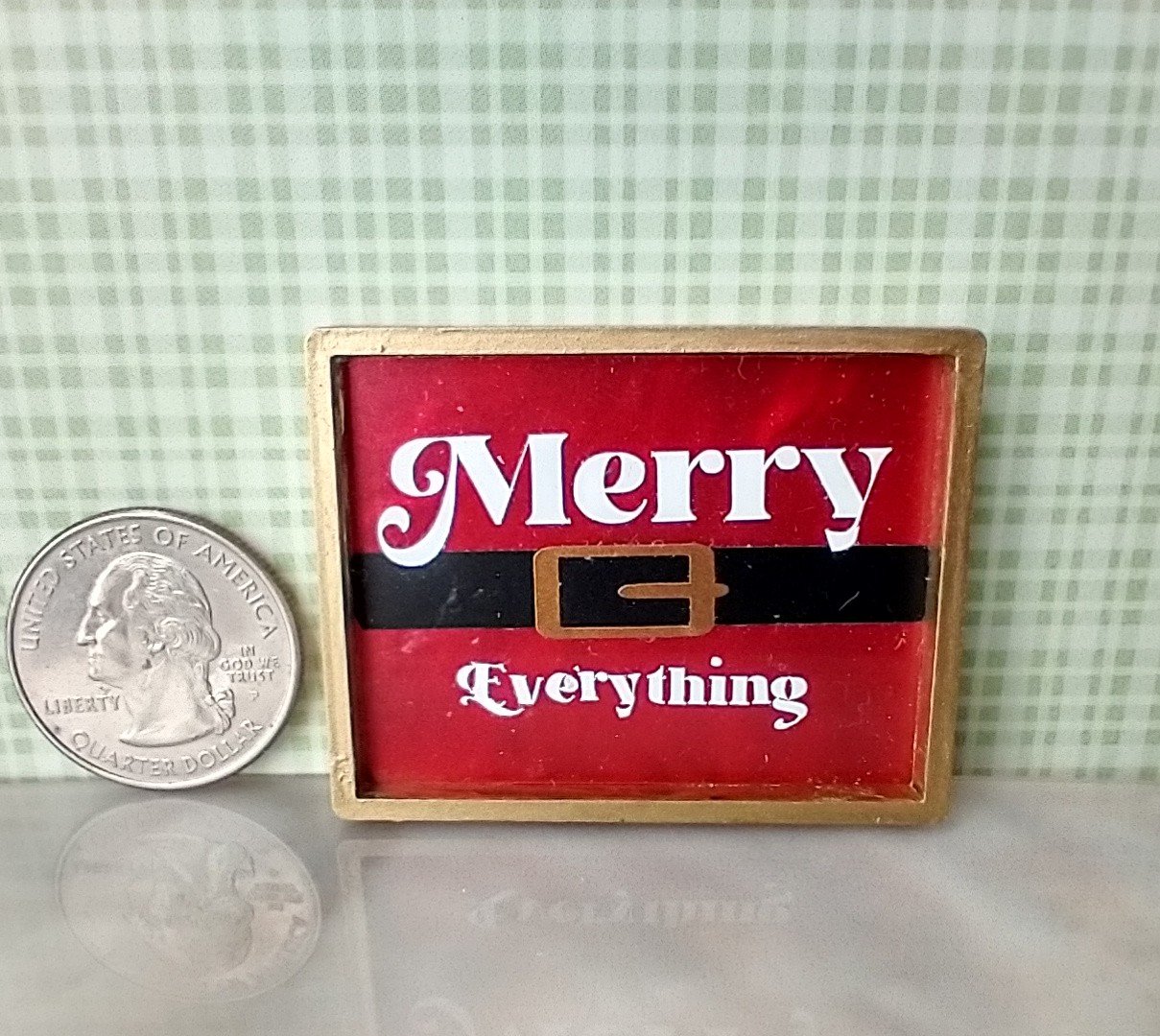 Play scale 1:6 or Barbie dollhouse rectangular serving tray with Santa belt + Merry Everything vinyl decals Acrylic serving tray in festive red for 12-inch dolls