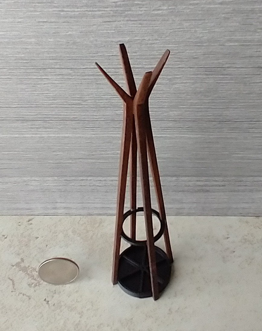 1:12 scale miniature mid-century modern walnut coat rack with umbrella stand MCM style coat rack with umbrella holder REF Walnut