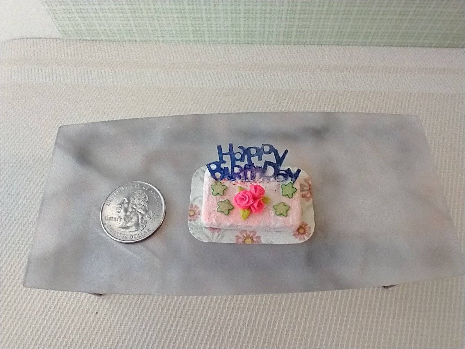 1:12 scale dollhouse miniature sheet cake for birthday celebration handmade from air dry clay