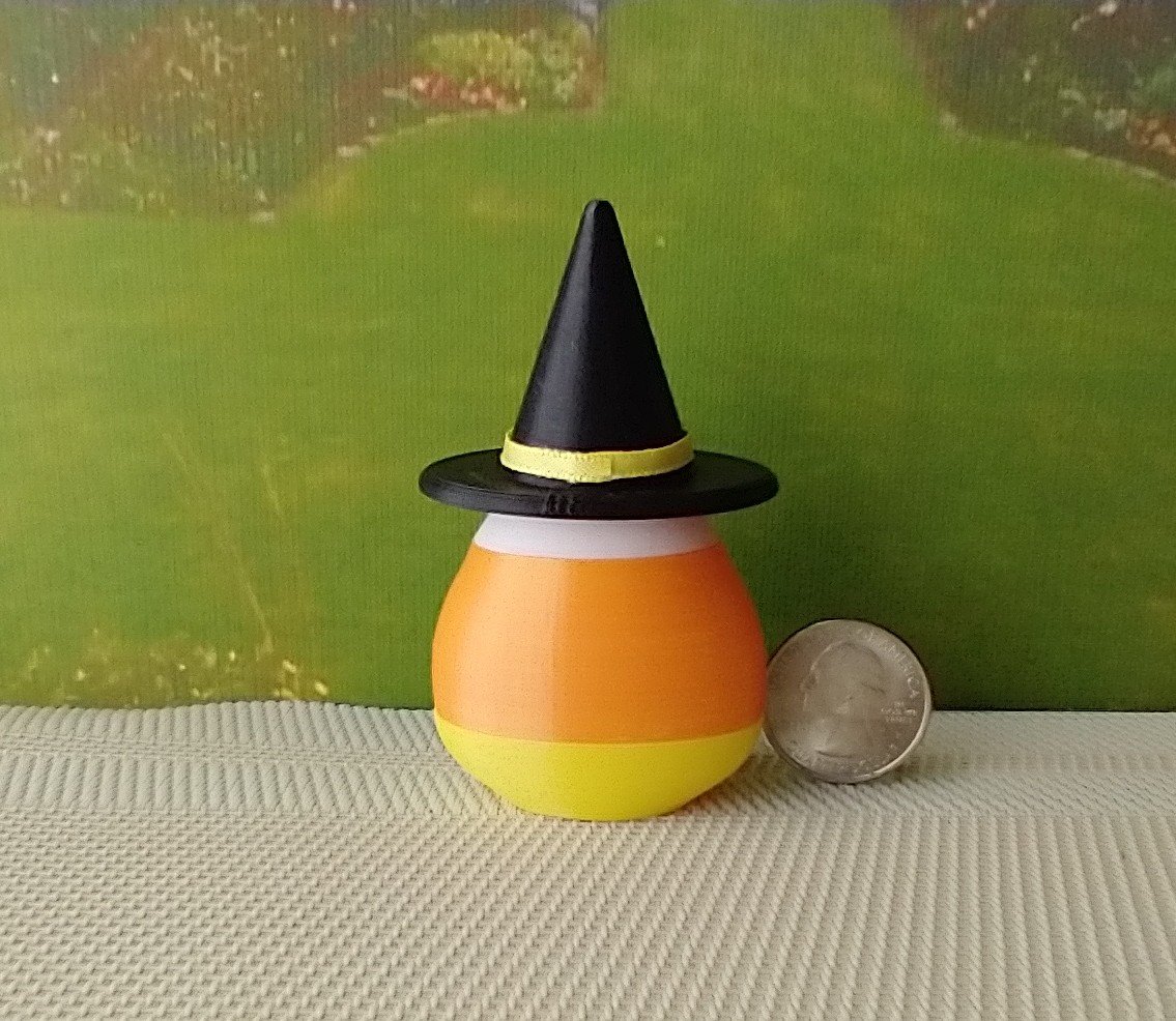 Dollhouse miniature lighted candy corn witch Battery operated Halloween decor for 1:12 or play scale REF Yellow hat trim A