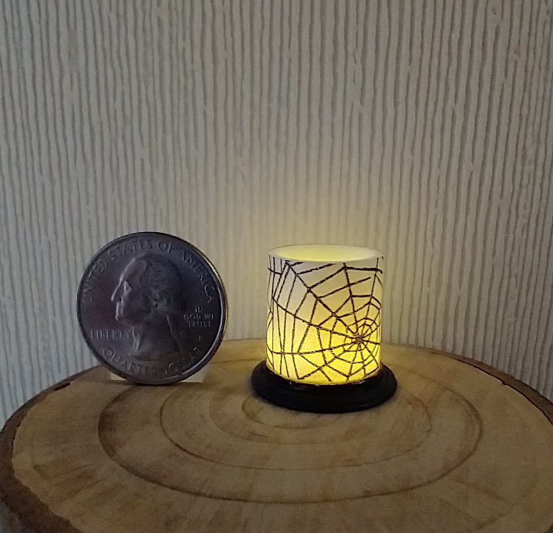 1:12 Dollhouse Halloween battery lighted  candle holder with balloon LED light insert REF Spider web