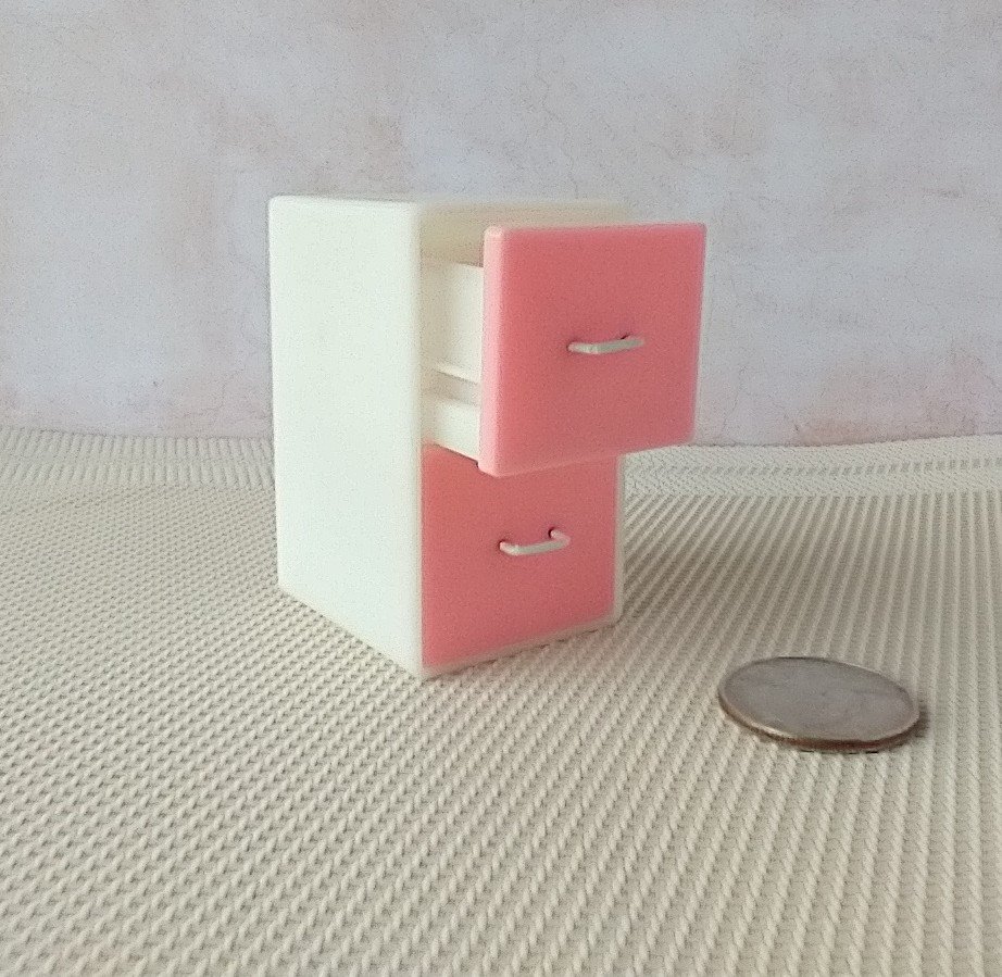 MADE to ORDER Pink 1:12 Dollhouse 2-drawer filing cabinet with rounded corners contemporary style for mini home office or craft room REF Pink filing