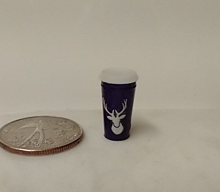 1:12 Dollhouse miniature holiday purple tumbler with removable lid REF Purple w Deer head