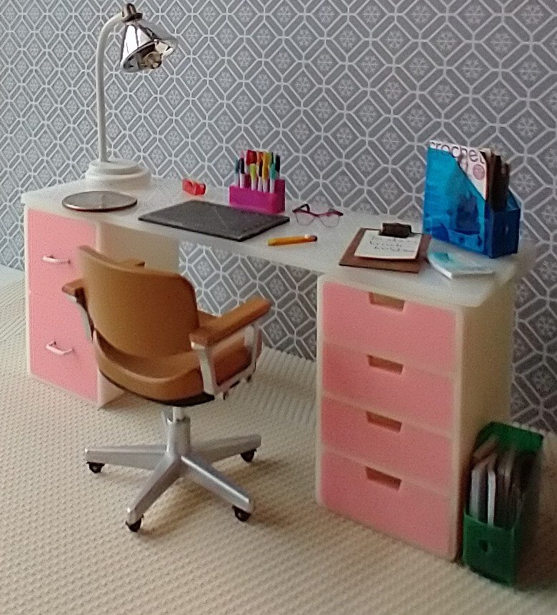 MADE to ORDER Pink 1:12 Dollhouse 2-drawer filing cabinet with rounded corners contemporary style for mini home office or craft room REF Pink filing