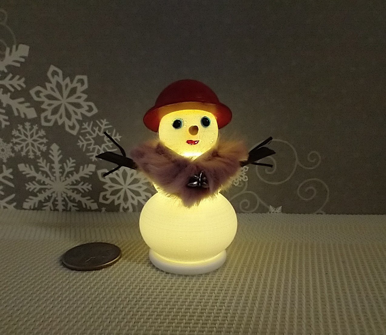 1:12 Dollhouse miniature light up snowlady with rabbit fur shawl and red hat Battery operated holiday decor REF Snowlady