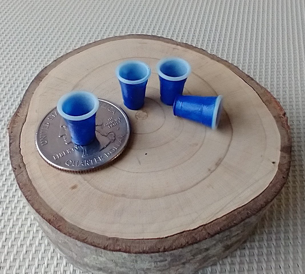 1:12 Dollhouse blue cups Faux disposable plastic cups Solo cups inspired for cold drinks Price is for one set of four blue cups (height 0.47")
