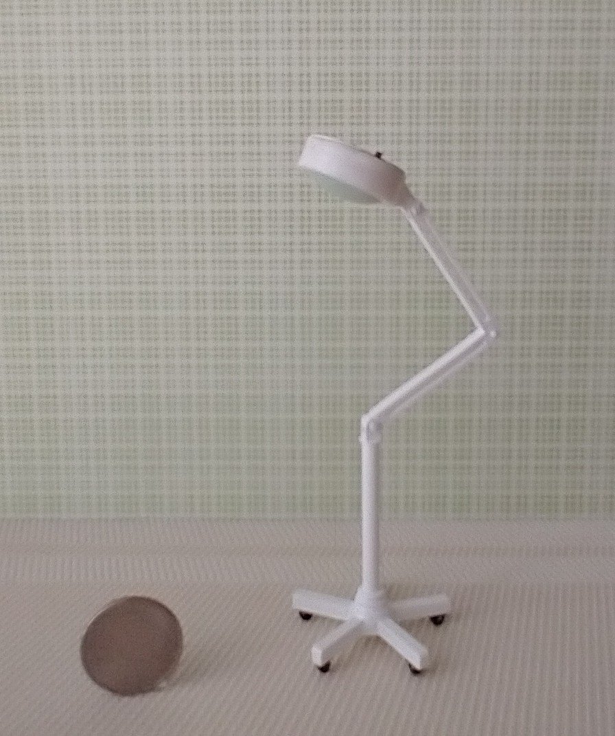 RESERVED 1:12 Dollhouse miniature battery operated floor lamp Craft room lamp with articulating arm and five-wheel base (non-rolling) No external wires