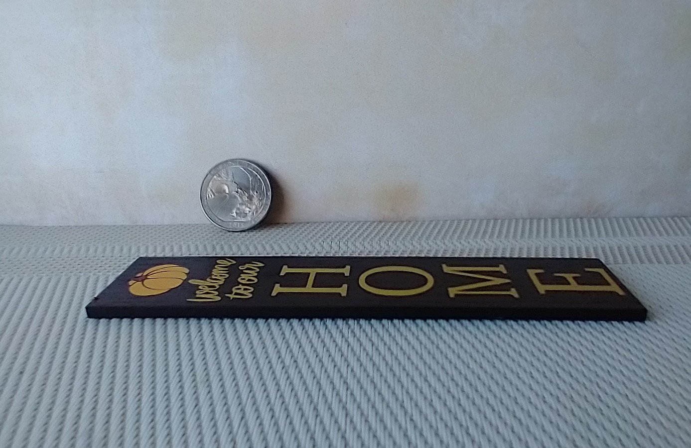 1:12 Dollhouse porch sign Welcome to our Home with pumpkin decal Wooden porch sign for autumn REF Black background