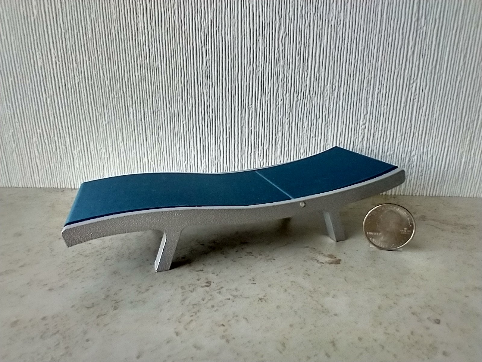 1:12 scale dollhouse chaise lounge with adjustable recline positions - for patio / deck / backyard / pool side / beach REF Blue