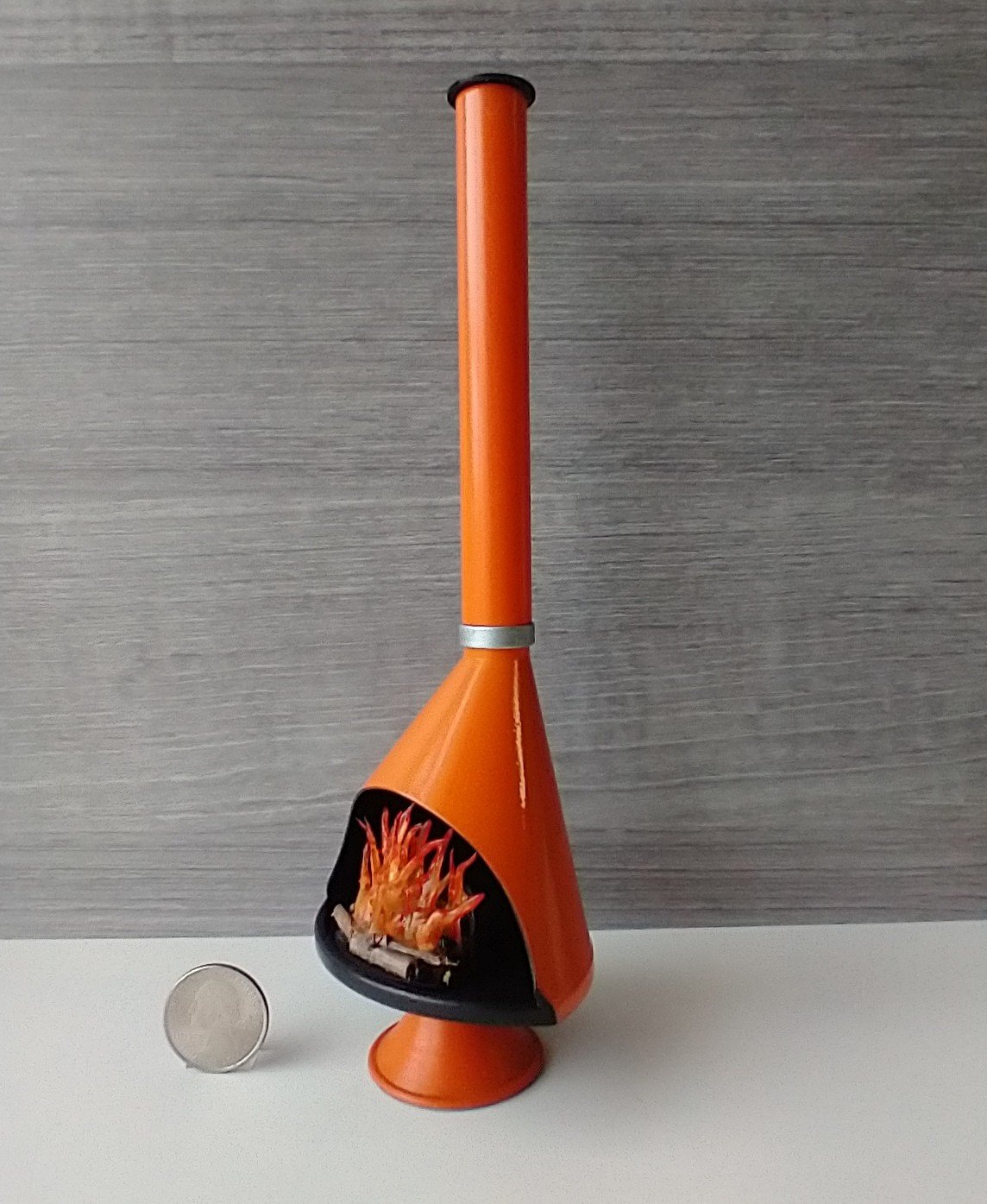 MADE TO ORDER 1:12 Dollhouse miniature Mid century modern free standing fireplace MCM orange fireplace inspired by Malm fireplace Retro fireplace REF orange