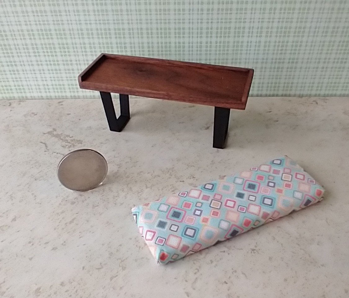 1:12 scale miniature mid-century modern bench with removable cushion REF Walnut