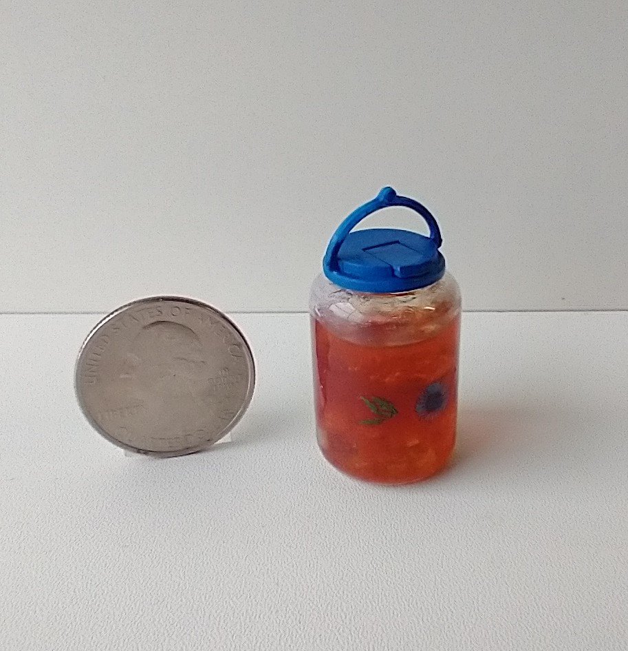 RESERVED for Tanya 1:12 Dollhouse miniature large tea jar filled with faux tea and ice cubes REF Blue lidded