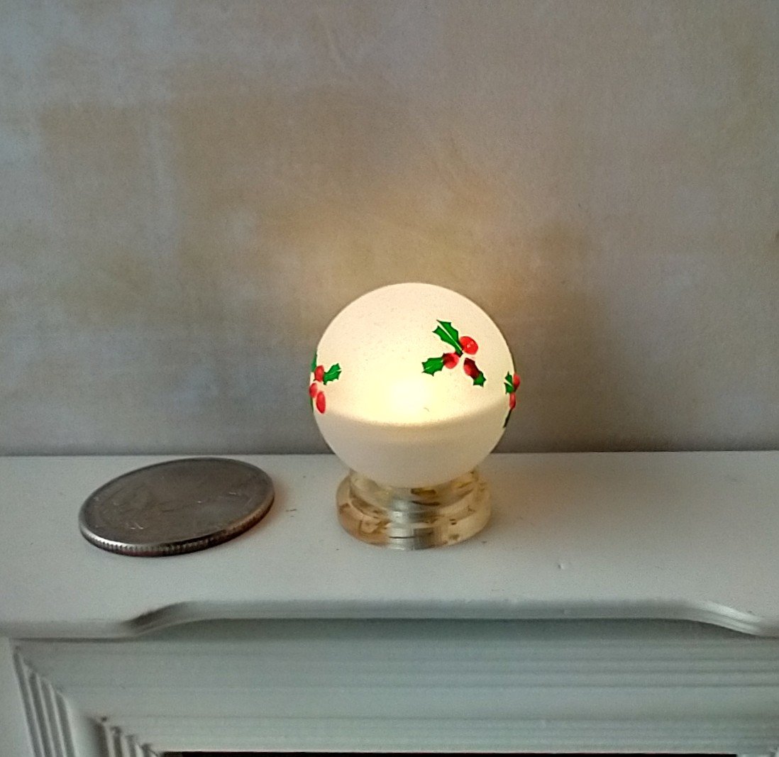 1:12 Dollhouse holiday light up globe ornament Free standing frosted globe Christmas ornament Battery operated holiday light REF Holly jolly