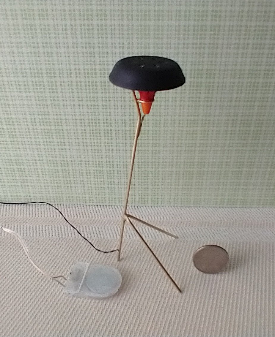 1:12 scale dollhouse mid-century style tripod floor lamp Battery operated MCM lamp with external wires