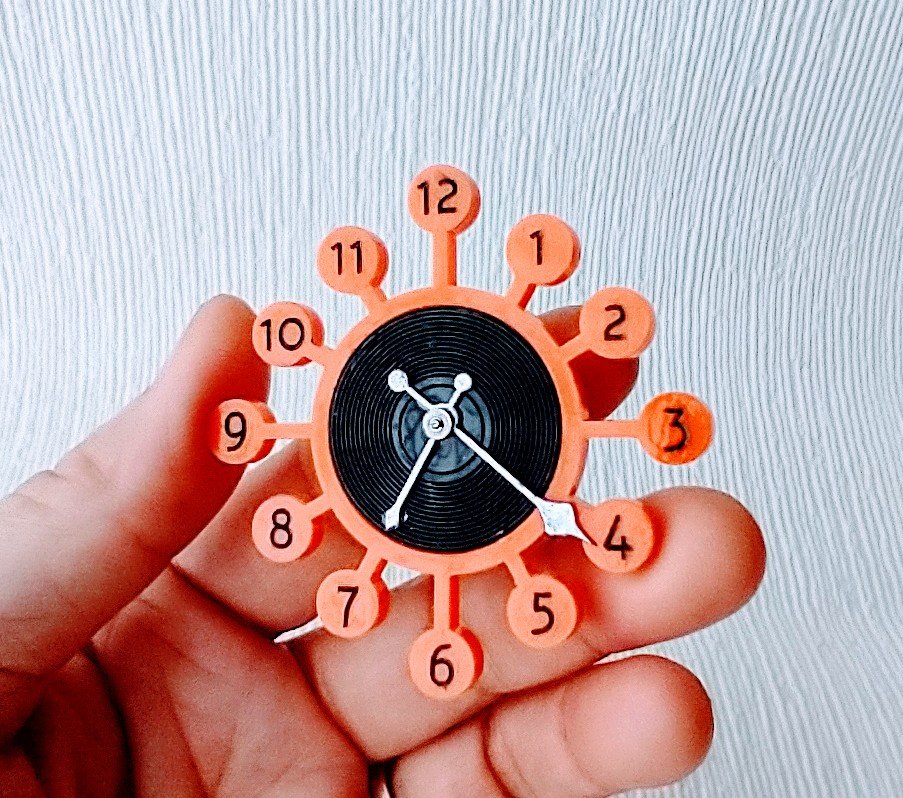 1:12 Dollhouse orange sunburst wall clock with black vinyl record clock face Mid-century styled wall clock