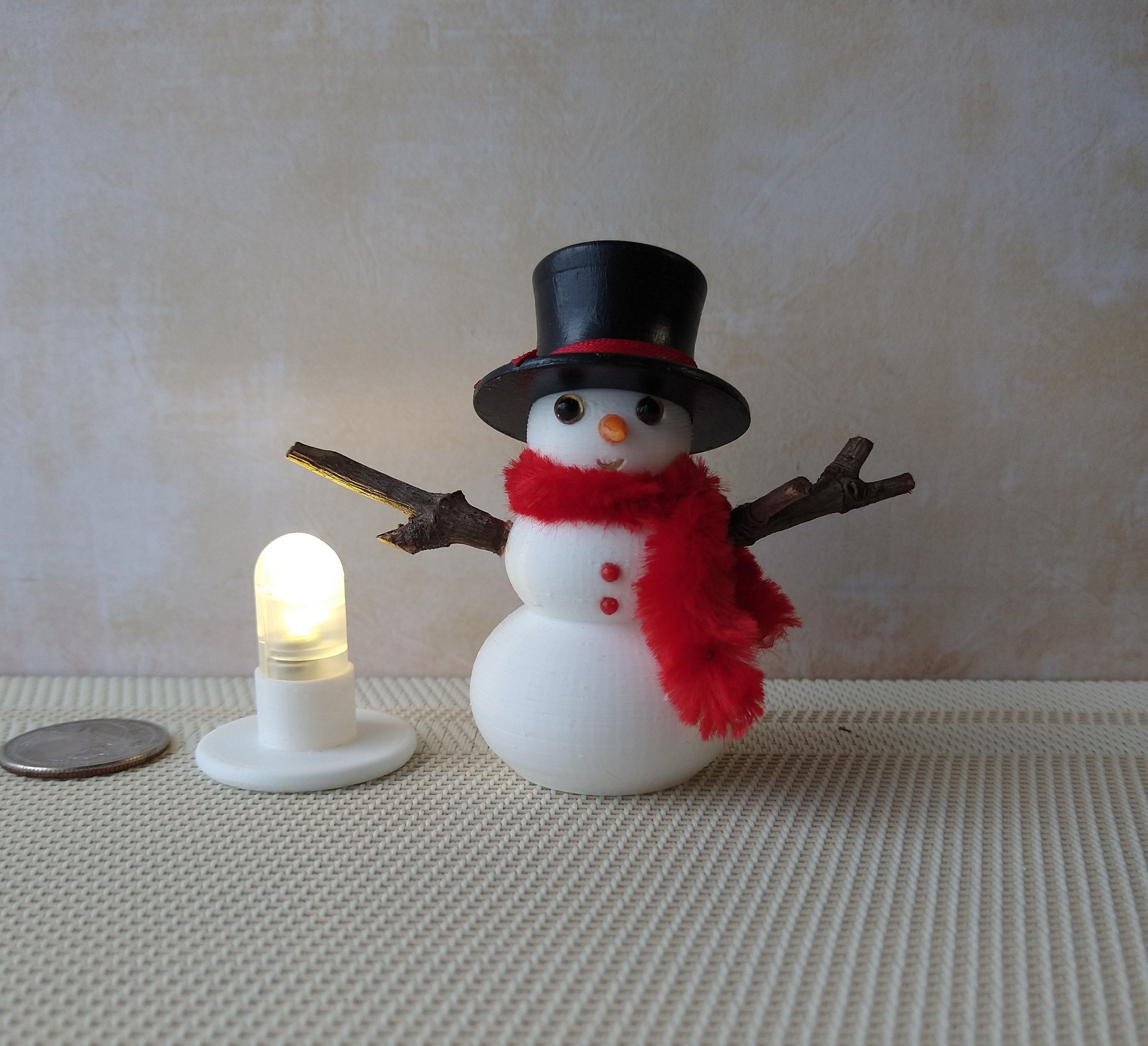 RESERVED 1:12 Dollhouse miniature light up snowman with removable hat Battery operated holiday decor