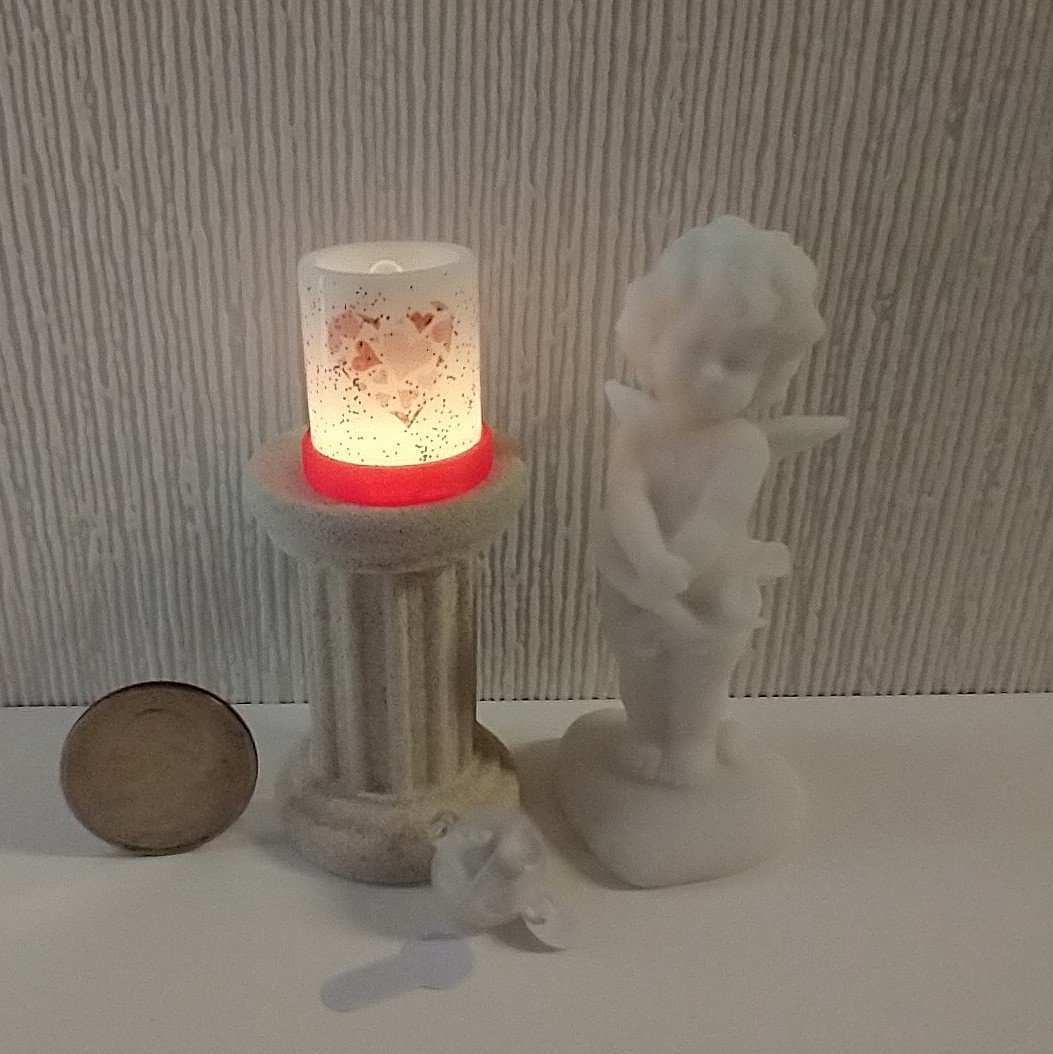 1:12 Dollhouse miniature LOVE candle sleeve or battery lighted candle holder REF Pink glittered & hearts