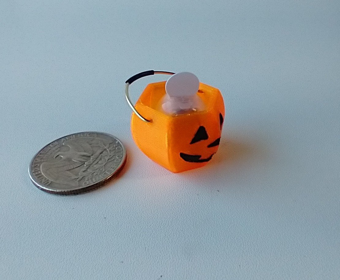 1:12 Dollhouse Halloween treat or candy bucket Multi-purpose pumpkin bucket also as light up lantern or planter REF Semi transparent orange