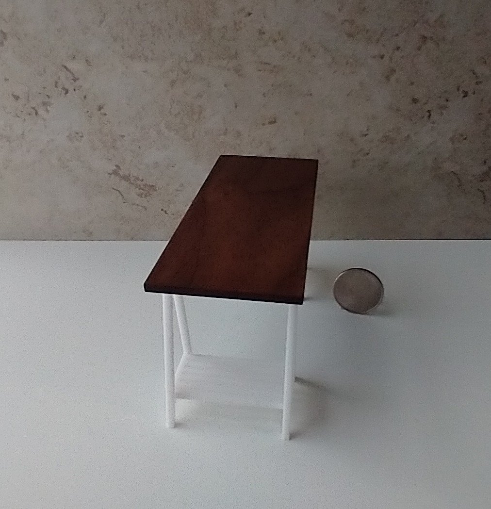 1:12 Dollhouse miniature A frame desk - modern, rustic, industrial style with solid walnut wood top