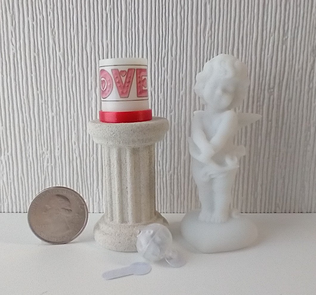 1:12 Dollhouse miniature LOVE candle sleeve or battery lighted candle holder REF LOVE on white
