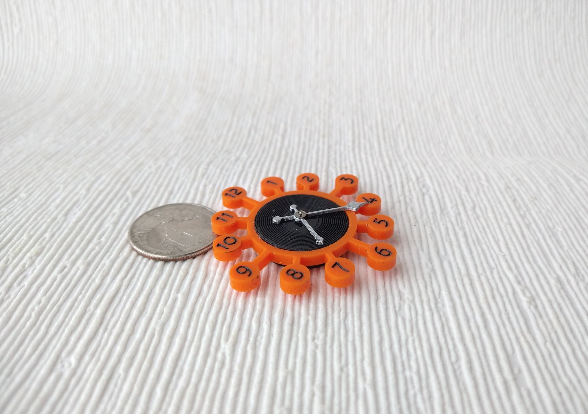 1:12 Dollhouse orange sunburst wall clock with black vinyl record clock face Mid-century styled wall clock