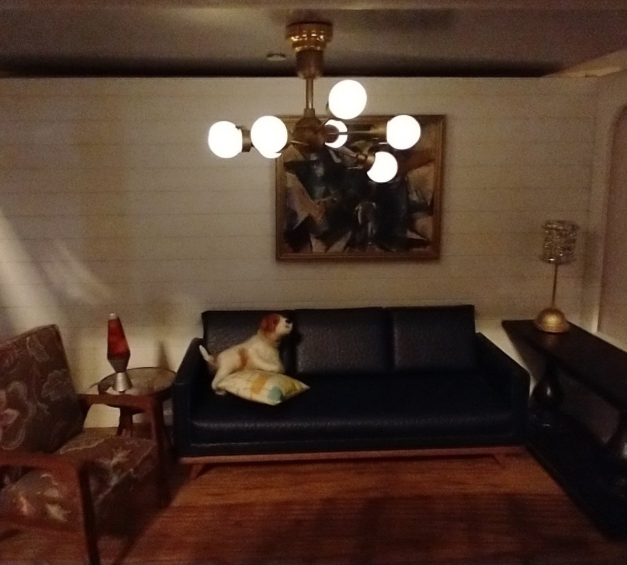 For Lisa MADE TO ORDER 1:12 Dollhouse mid-century inspired space age orbit chandelier Battery operated atomic age MCM 8-arm ceiling light Dollhouse sputnik chandelier
