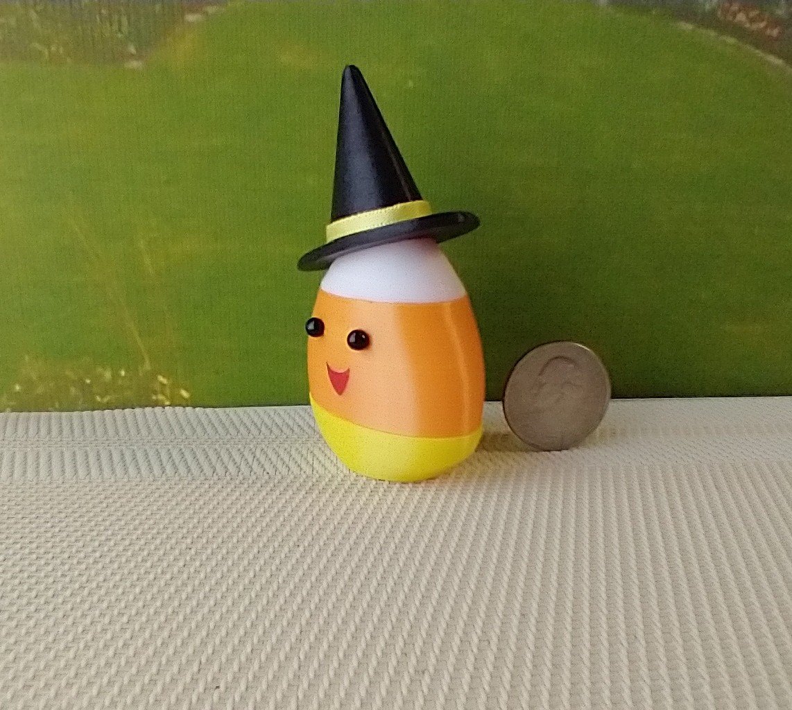 Dollhouse miniature lighted candy corn witch Battery operated Halloween decor for 1:12 or play scale REF Yellow hat trim B