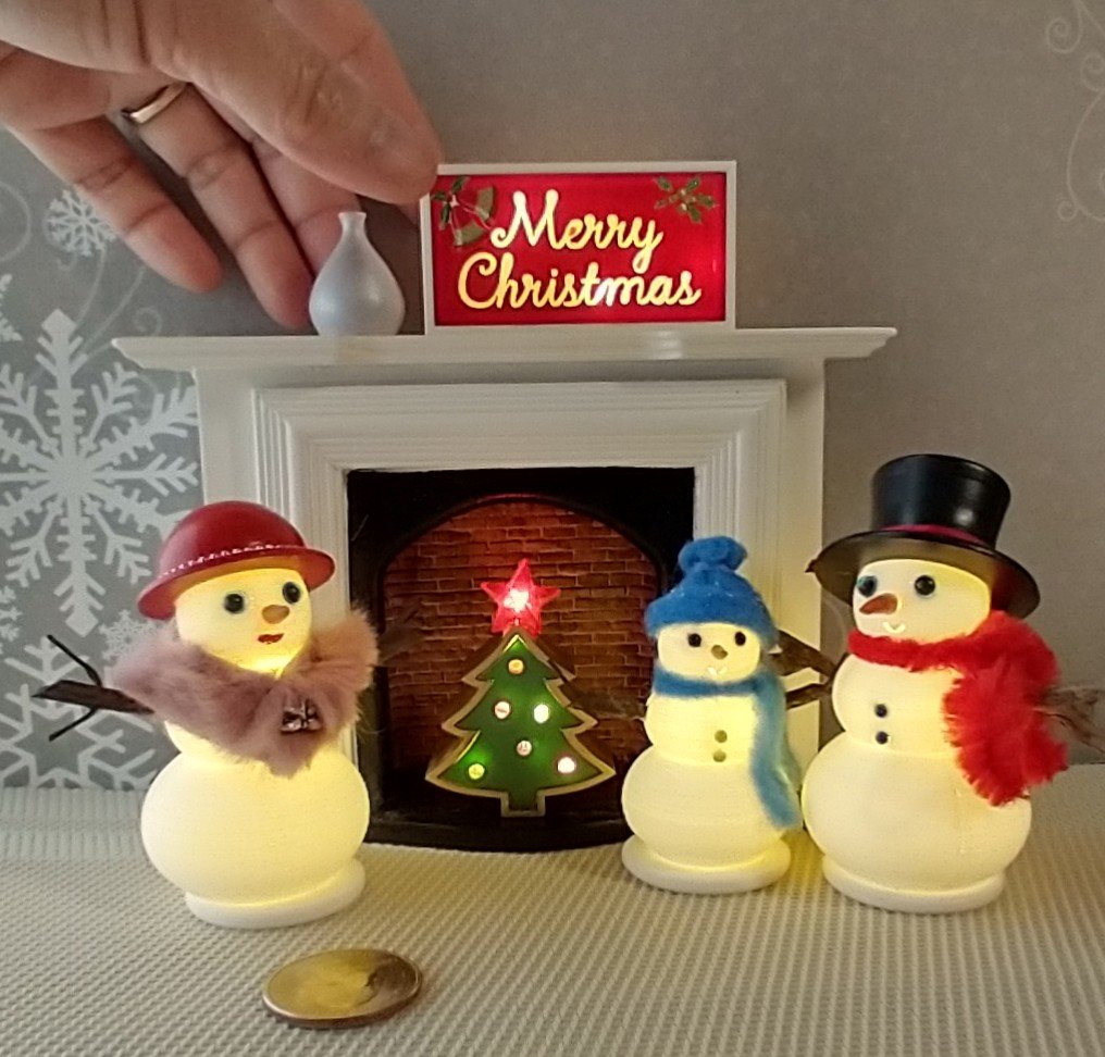 RESERVED 1:12 Dollhouse miniature light up snowman with removable hat Battery operated holiday decor