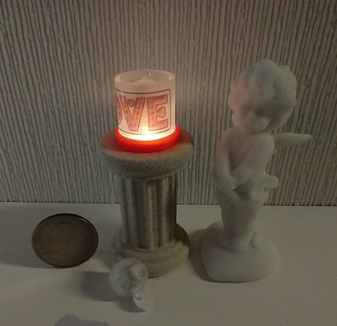 1:12 Dollhouse miniature LOVE candle sleeve or battery lighted candle holder REF LOVE on frosted
