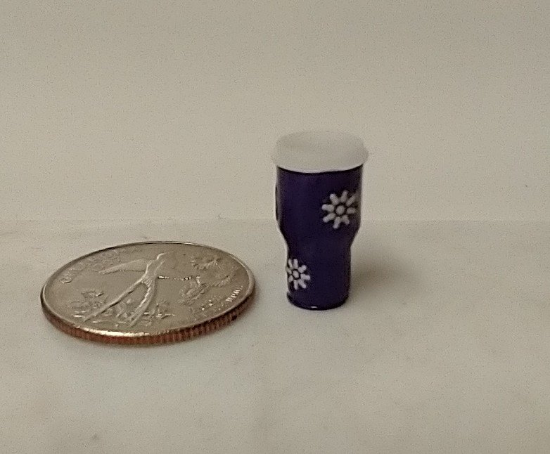 1:12 Dollhouse miniature holiday purple tumbler with removable lid REF Purple w snowflakes