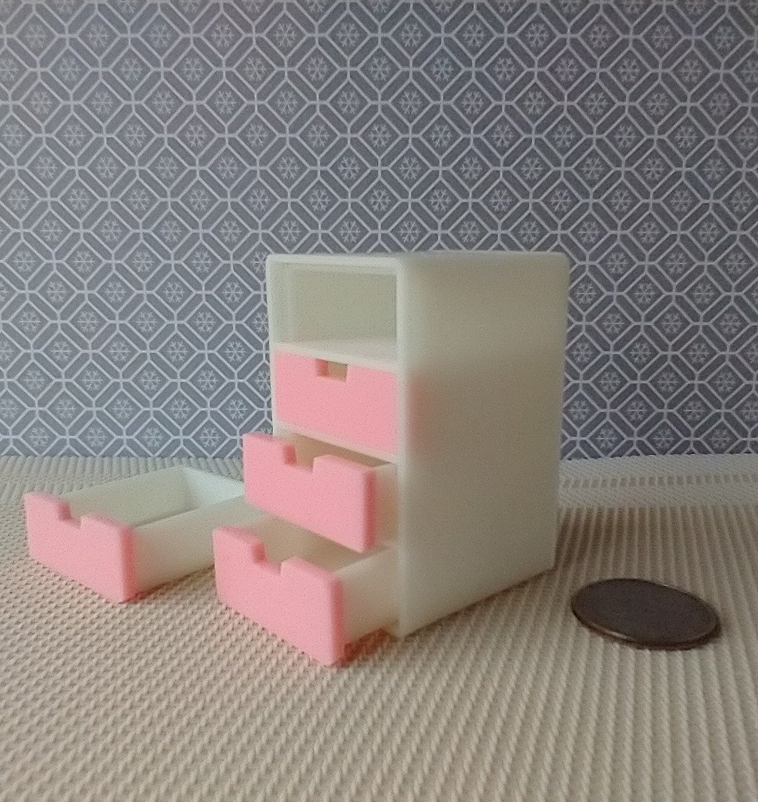 MADE TO ORDER Pink 1:12 Dollhouse 4-drawer unit storage chest of drawers with rounded corners contemporary style for mini home office or craft room REF Pink