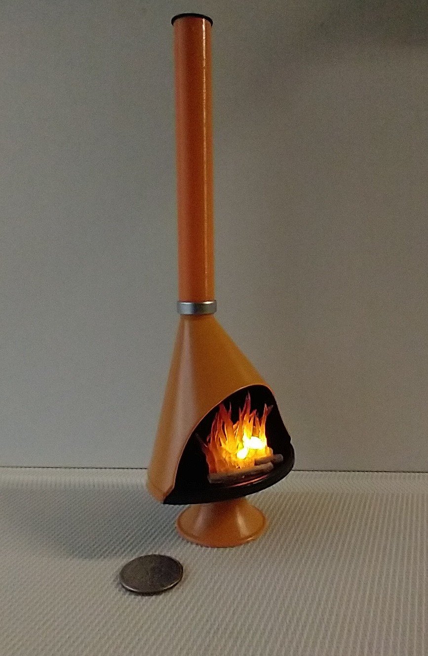 1:12 Dollhouse miniature Mid century modern free standing fireplace MCM orange fireplace inspired by Malm fireplace Retro fireplace REF orange