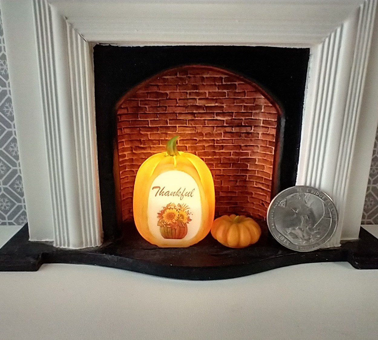 Battery lighted miniature battery lighted pumpkin light for 1-inch scale or play scale REF Thankful sunflowers
