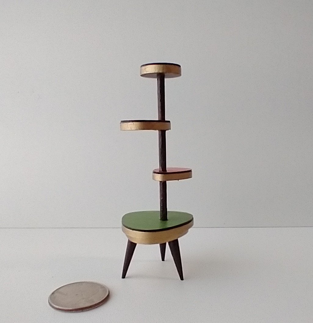 1:12 Dollhouse mid-century style plant stand inspired by Formica 4-tier plant stand with tapered legs REF Lowest green platform