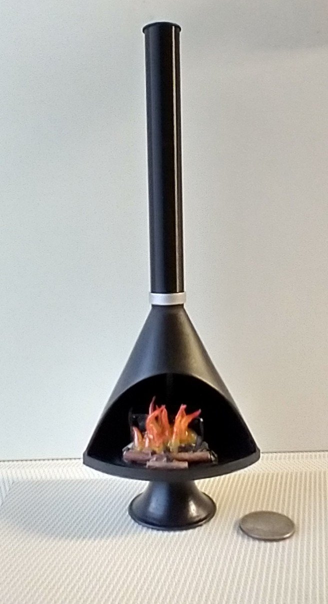 1:12 Dollhouse miniature Mid century modern free standing fireplace MCM Black fireplace inspired by Malm fireplace Retro fireplace REF Black