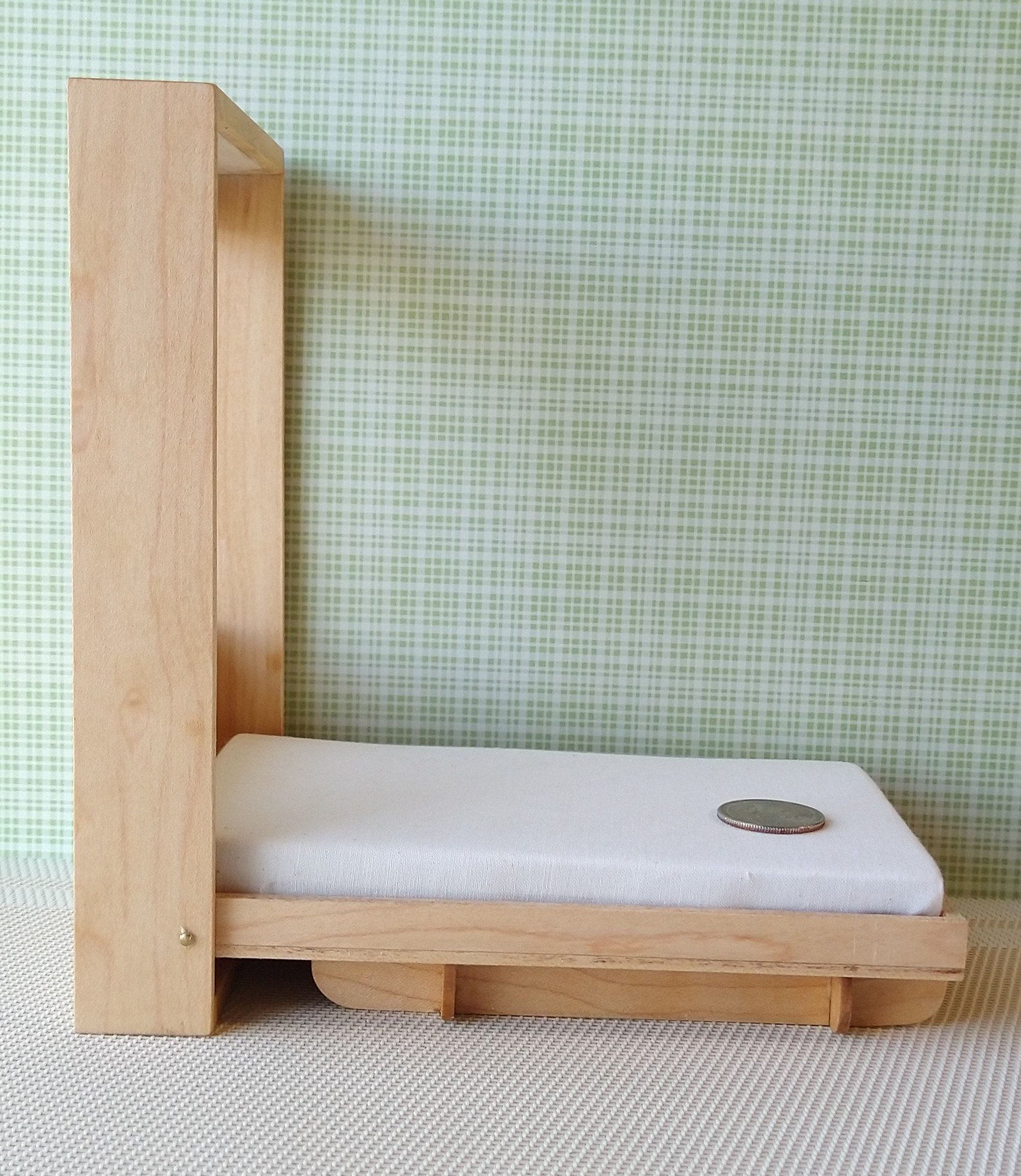 REERVED 1:12 Dollhouse miniature Murphy bed in solid hard maple Full/double fold-down bed Wall bed with shelving multi-function dolls bed