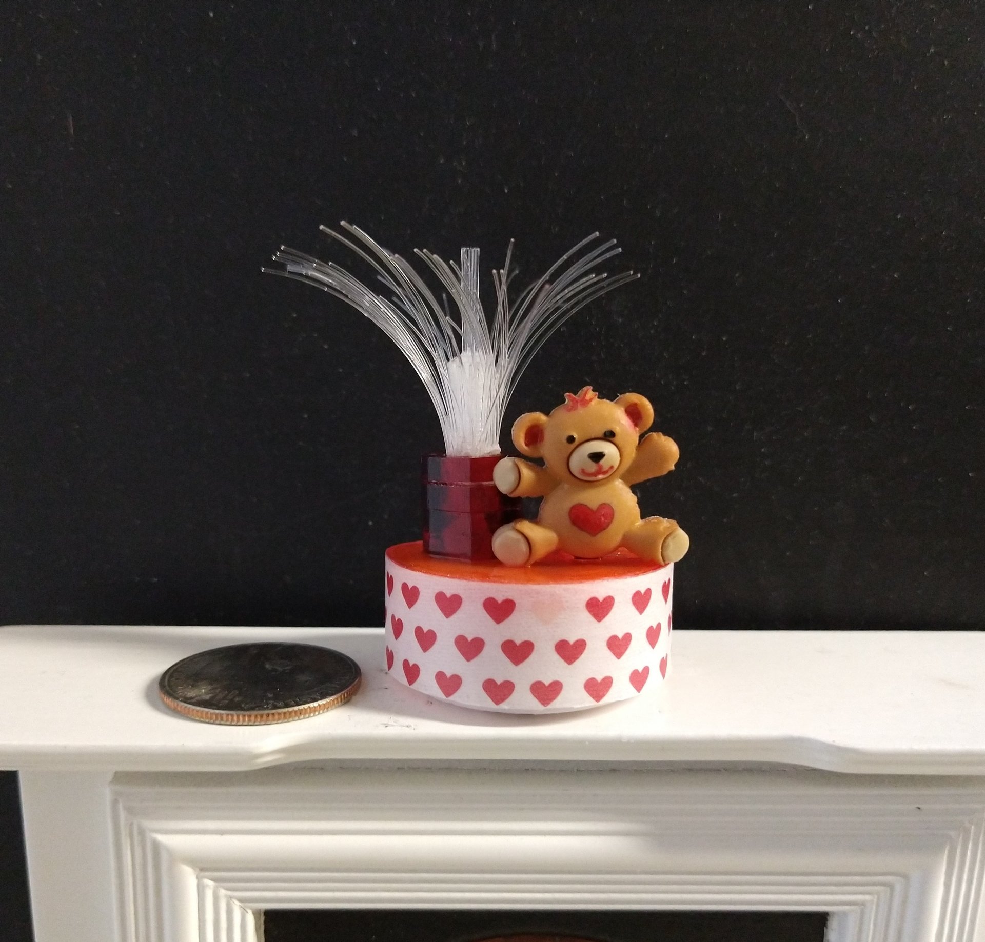 1:12 scale lighted fountain of love with slow color changing LED Battery operated miniature Valentine's light or table lamp for kids room