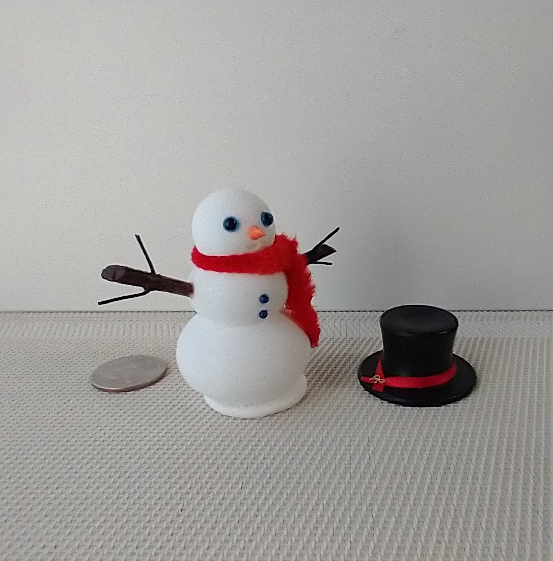 RESERVED 1:12 Dollhouse miniature light up snowman with removable hat Battery operated holiday decor REF Red scarf